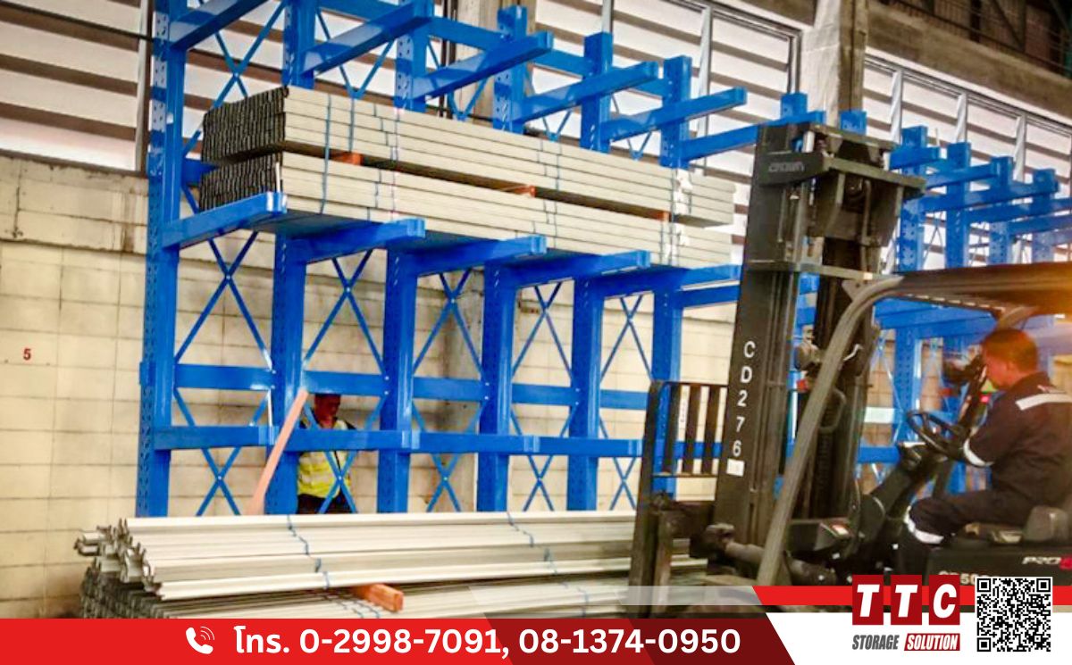 ชั้นวางของขนาดใหญ่ วางสินค้าที่มีความยาว Cantilever racking