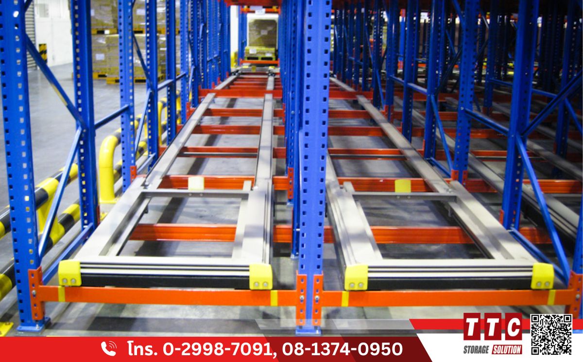 รับออกแบบผลิตชั้นวางพาเลทสินค้าระบบรางเลื่อน Cart%2C Pushback racking